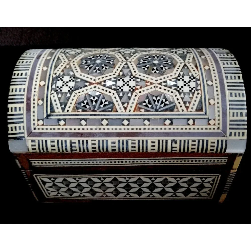 Handcrafted Mosaic Decorative Trinket Box Abalone Inlaid Middle Eastern Moorish